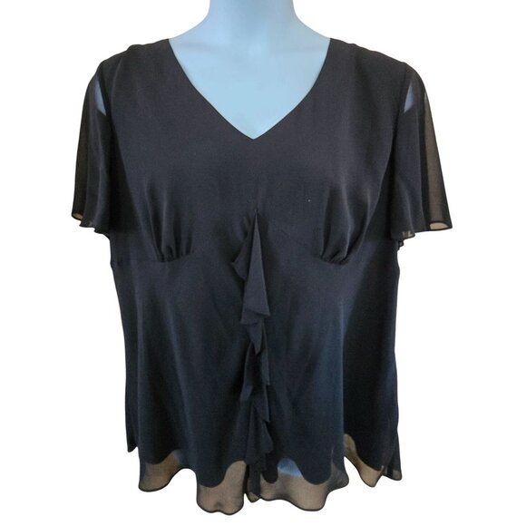 Talbots Womens Black Ruffle-Front Blouse  whimsygoth coquette elegant holiday - Picture 3 of 6